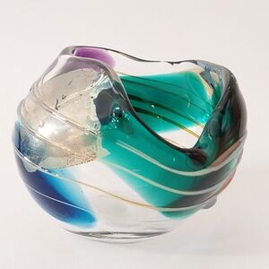 Art Glass Handkerchief Bowl Signed Scott & Laura Curry 1992